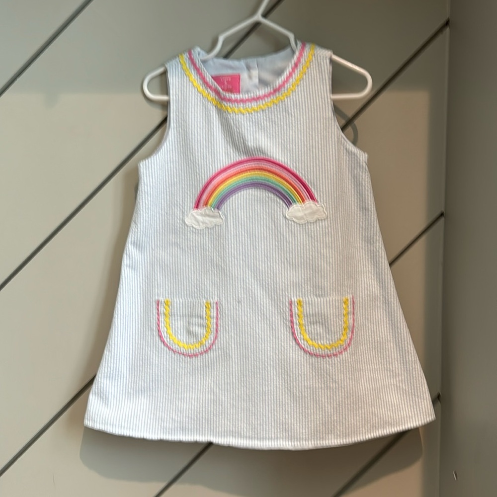 Girls 4T Seersucker Dress with Rainbow Appliqué